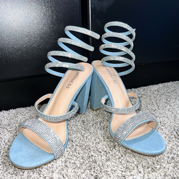 Pastel Blue Dinem Heels with Rhinestones - Picture 7 of 7